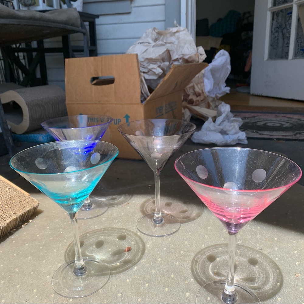 Waterford Vibrant Blue and Pink Polka Dot Martini Glasses